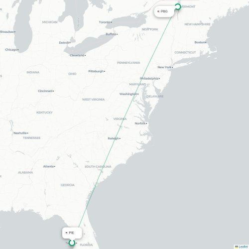 Mapa de vuelo directo Tampa - Plattsburgh