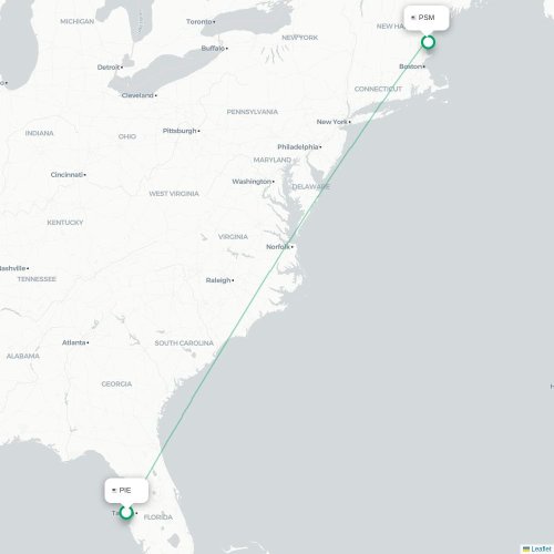 Mapa de vuelo directo Tampa - Portsmouth