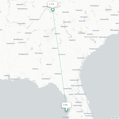 Mapa de vuelo directo Tampa - Knoxville