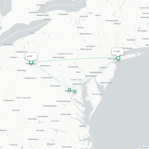Mapa lotu bezpośredniego Pittsburgh – Nowy Jork