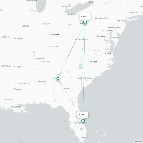 Mapa de vuelo directo Pittsburgh - Melbourne