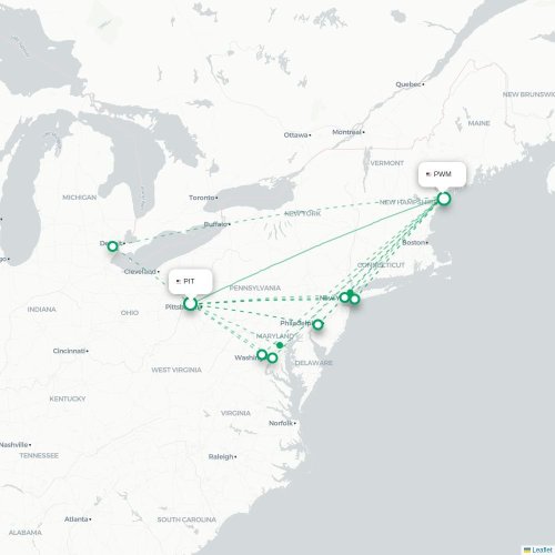 Mapa lotu bezpośredniego Pittsburgh – Portland