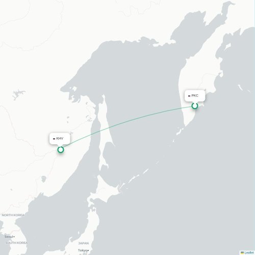 Mapa de vuelo directo Petropávlovsk-Kamchatski - Jabárovsk