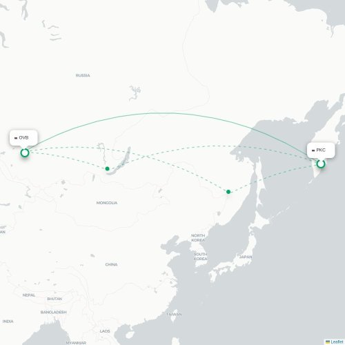 Mapa de vuelo directo Petropávlovsk-Kamchatski - Novosibirsk