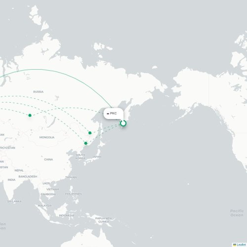 Mapa de vuelo directo Petropávlovsk-Kamchatski - Moscú