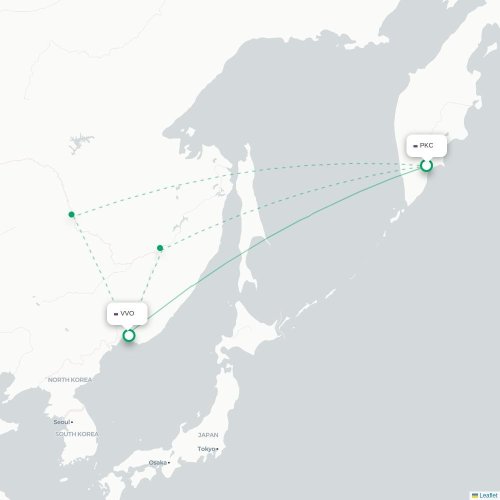 Mapa de vuelo directo Petropávlovsk-Kamchatski - Vladivostok