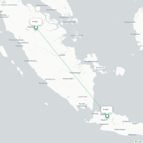 Mapa lotu bezpośredniego Pekanbaru – Dżakarta