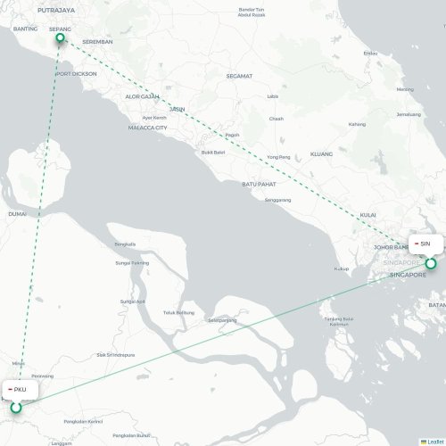 Mapa lotu bezpośredniego Pekanbaru – Singapur