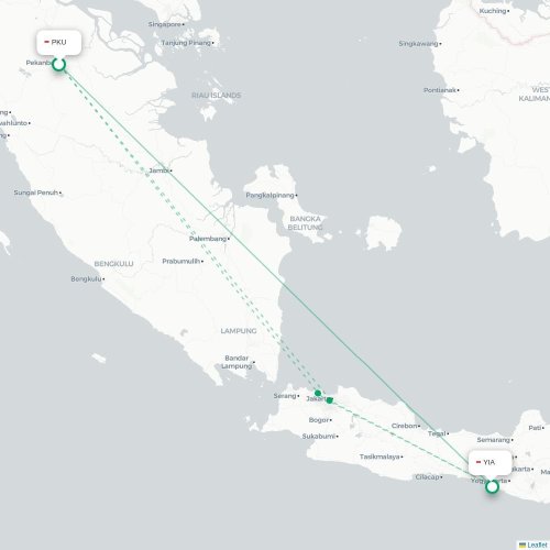 Mapa lotu bezpośredniego Pekanbaru – Yogyakarta