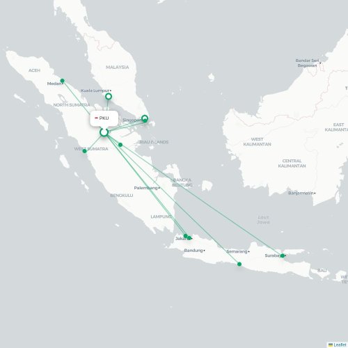 Mapa lotu bezpośredniego Pekanbaru – Medan