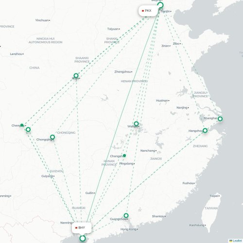 Mapa lotu bezpośredniego Pekin – Beihai