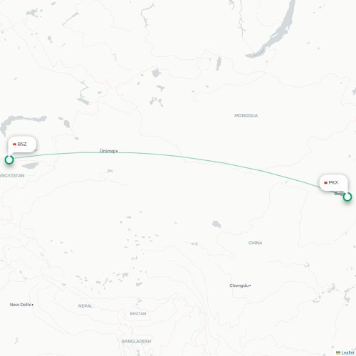 Mapa lotu bezpośredniego Pekin – Biszkek