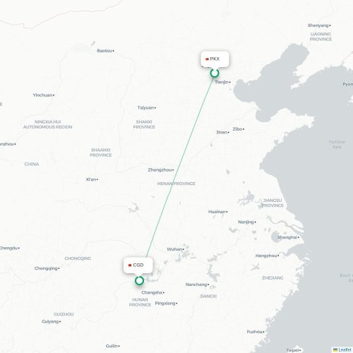 Mapa de vuelo directo Pekín - Changde