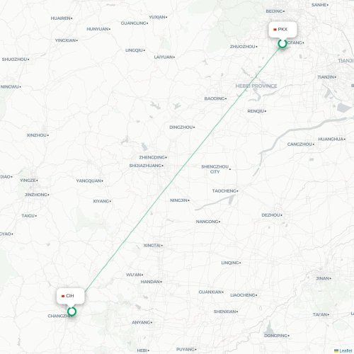 Mapa lotu bezpośredniego Pekin – Changzhi