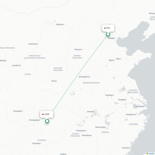 Mapa lotu bezpośredniego Pekin – Chongqing