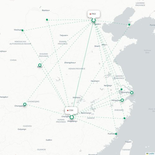 Mapa lotu bezpośredniego Pekin – Changsha