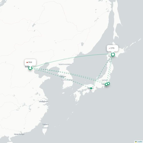 Mapa lotu bezpośredniego Pekin – Sapporo