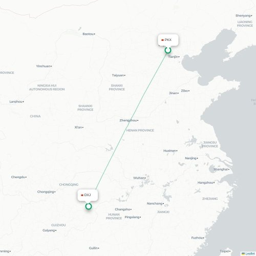Mapa lotu bezpośredniego Pekin – Xiangxi