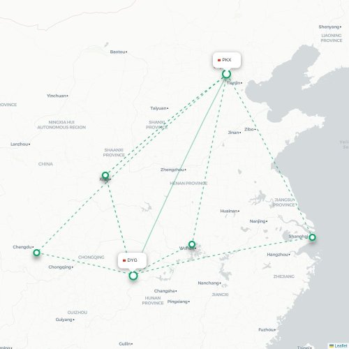 Mapa lotu bezpośredniego Pekin – Zhangjiajie
