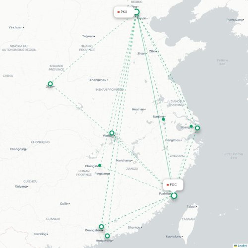 Mapa de vuelo directo Pekín - Fuzhou