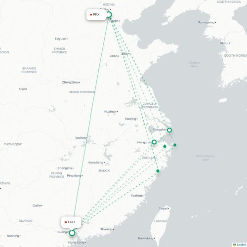 Mapa lotu bezpośredniego Pekin – Foshan
