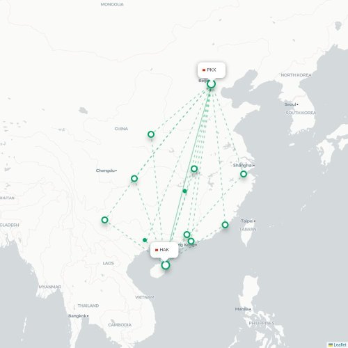 Mapa de vuelo directo Pekín - Haikou