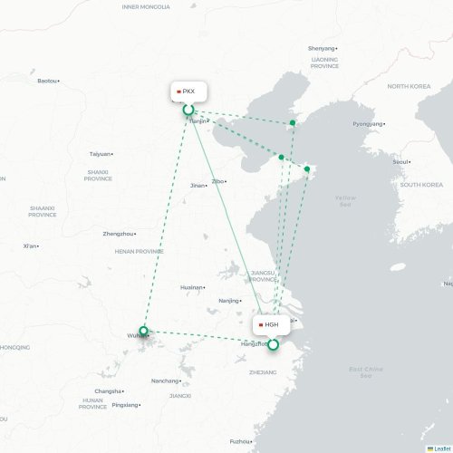 Mapa lotu bezpośredniego Pekin – Hangzhou