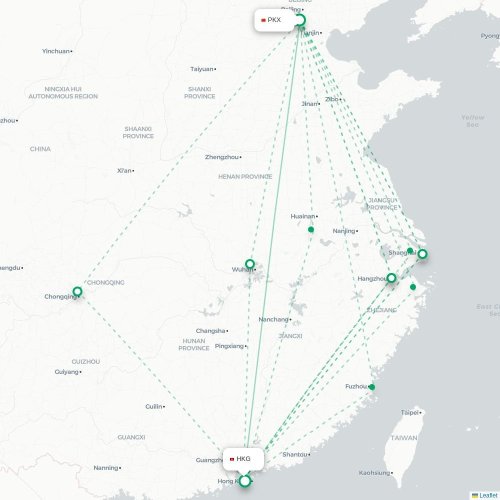 Mapa lotu bezpośredniego Pekin – Hongkong