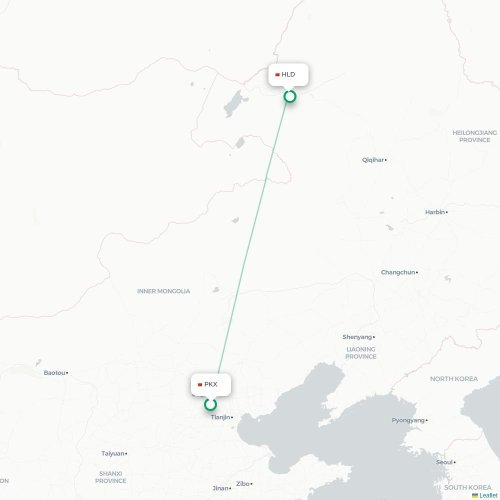 Mapa lotu bezpośredniego Pekin – Hulunbuir