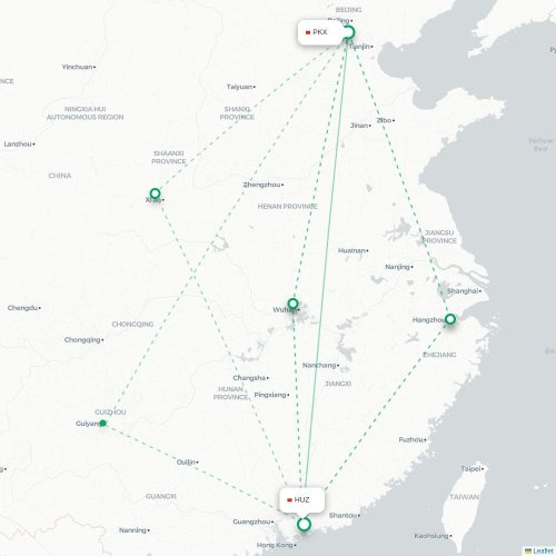 Mapa de vuelo directo Pekín - Huizhou
