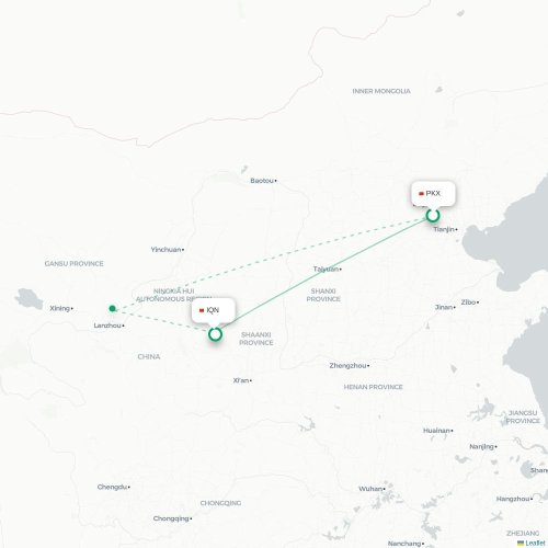 Mapa lotu bezpośredniego Pekin – Qingyang