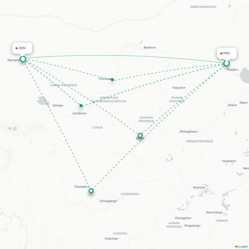 Mapa lotu bezpośredniego Pekin – Jiayuguan