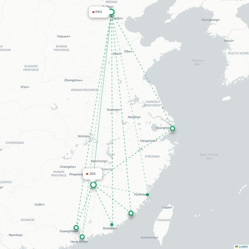 Mapa lotu bezpośredniego Pekin – Ji’an
