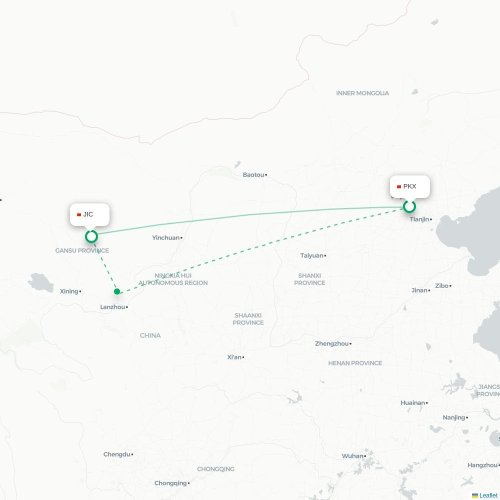 Mapa lotu bezpośredniego Pekin – Jinchang