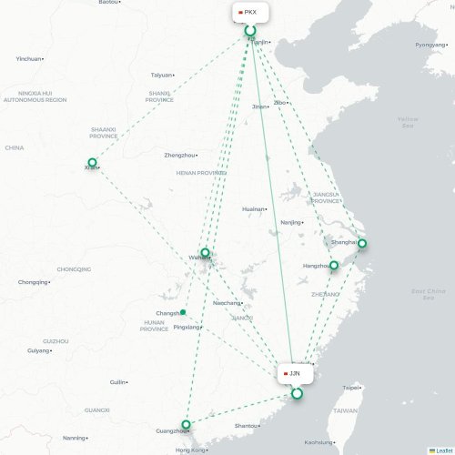 Mapa lotu bezpośredniego Pekin – Quanzhou