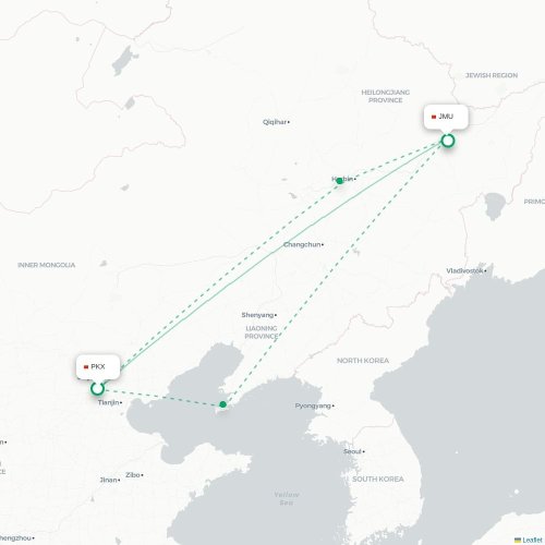 Mapa lotu bezpośredniego Pekin – Jiamusi