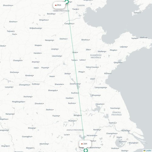 Mapa lotu bezpośredniego Pekin – Chizhou