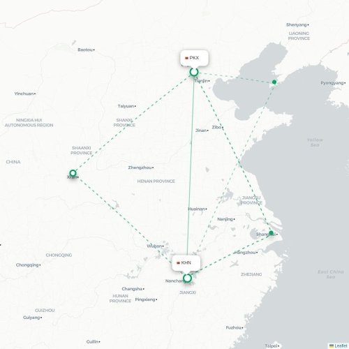 Mapa lotu bezpośredniego Pekin – Nanchang