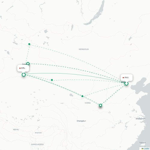 Mapa lotu bezpośredniego Pekin – Bayingolin