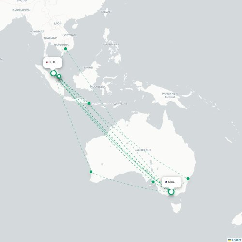 Mapa lotu bezpośredniego Pekin – Kuala Lumpur