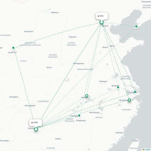 Mapa lotu bezpośredniego Pekin – Guiyang