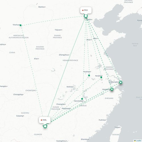 Mapa de vuelo directo Pekín - Guilin