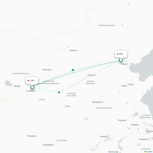 Mapa lotu bezpośredniego Pekin – Lanzhou