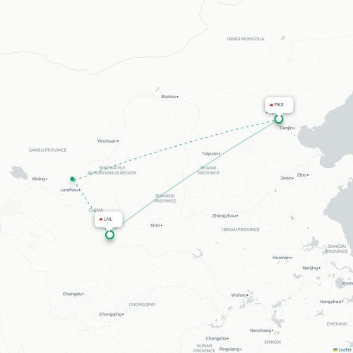 Mapa lotu bezpośredniego Pekin – Longnan