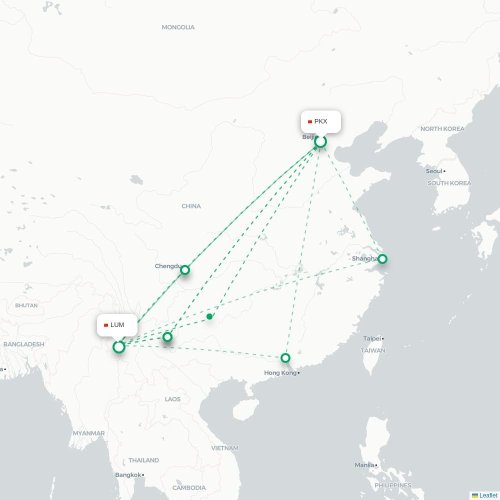 Mapa lotu bezpośredniego Pekin – Dehong