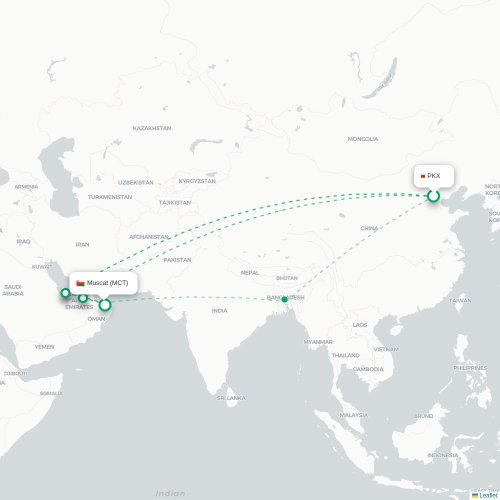 Mapa lotu bezpośredniego Pekin – Maskat