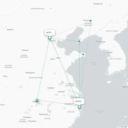 Mapa de vuelo directo Pekín - Ningbo