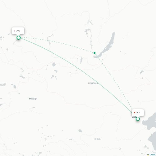 Mapa de vuelo directo Pekín - Novosibirsk