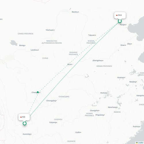 Mapa lotu bezpośredniego Pekin – Panzhihua
