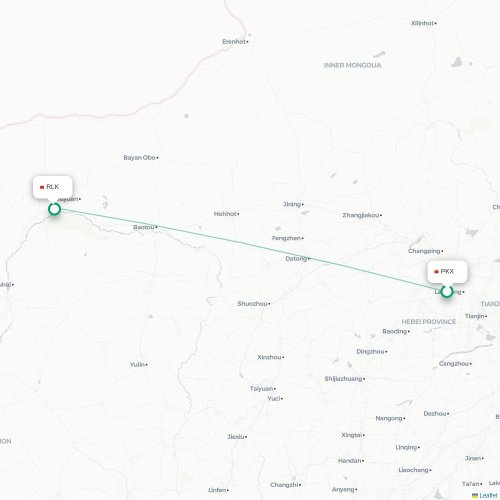 Mapa lotu bezpośredniego Pekin – Bayan Nur